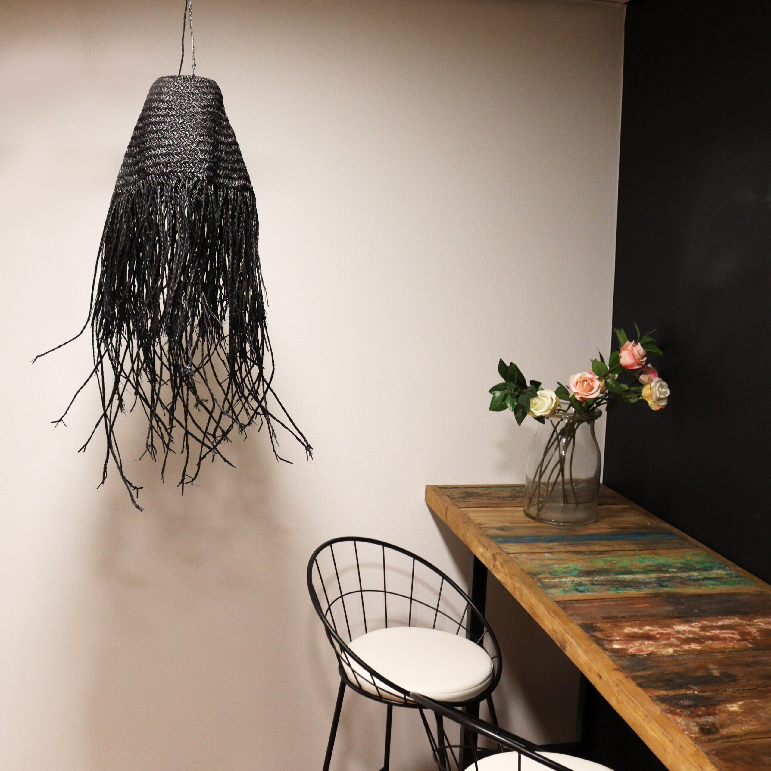 Abajur de lampă cu suspendare Doum împletit negru - 20x15cm 4 Abajur de lampă cu suspendare Doum împletit negru - 20x15cm - imagine 2