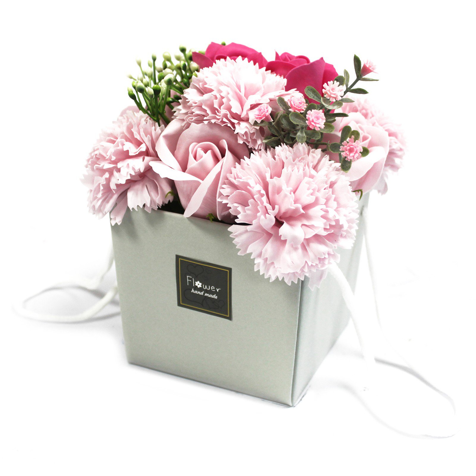 Buchet de flori de săpun - trandafir roz și garoafe 3 Buchet de flori de săpun - trandafir roz și garoafe