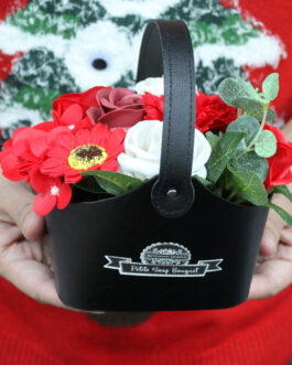 Buchet Mic de Flori de Săpun în Coș – Roșu