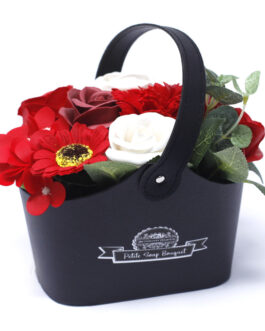 Buchet Mic de Flori de Săpun în Coș – Roșu