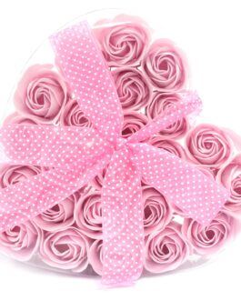 Inimă flori de săpun – trandafiri roz – Set de 24 cutie – mystone
