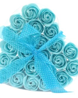 Inimă cu flori de săpun – trandafiri albaștri – Set de 24 in cutie
