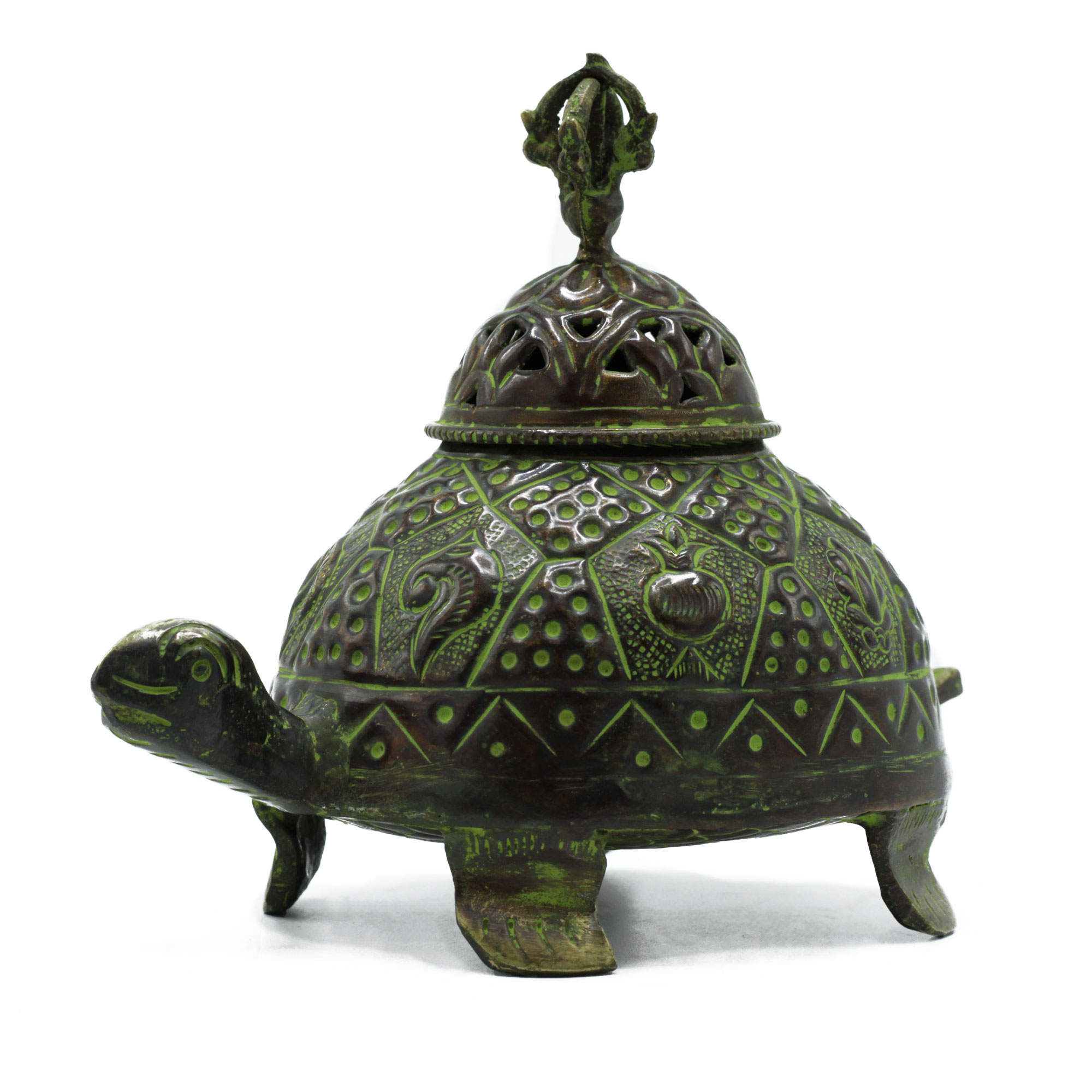 Suport de tămâie din alamă verde-gris țestoasă tibetană 6 Suport de tămâie din alamă verde-gris țestoasă tibetană - Lrg