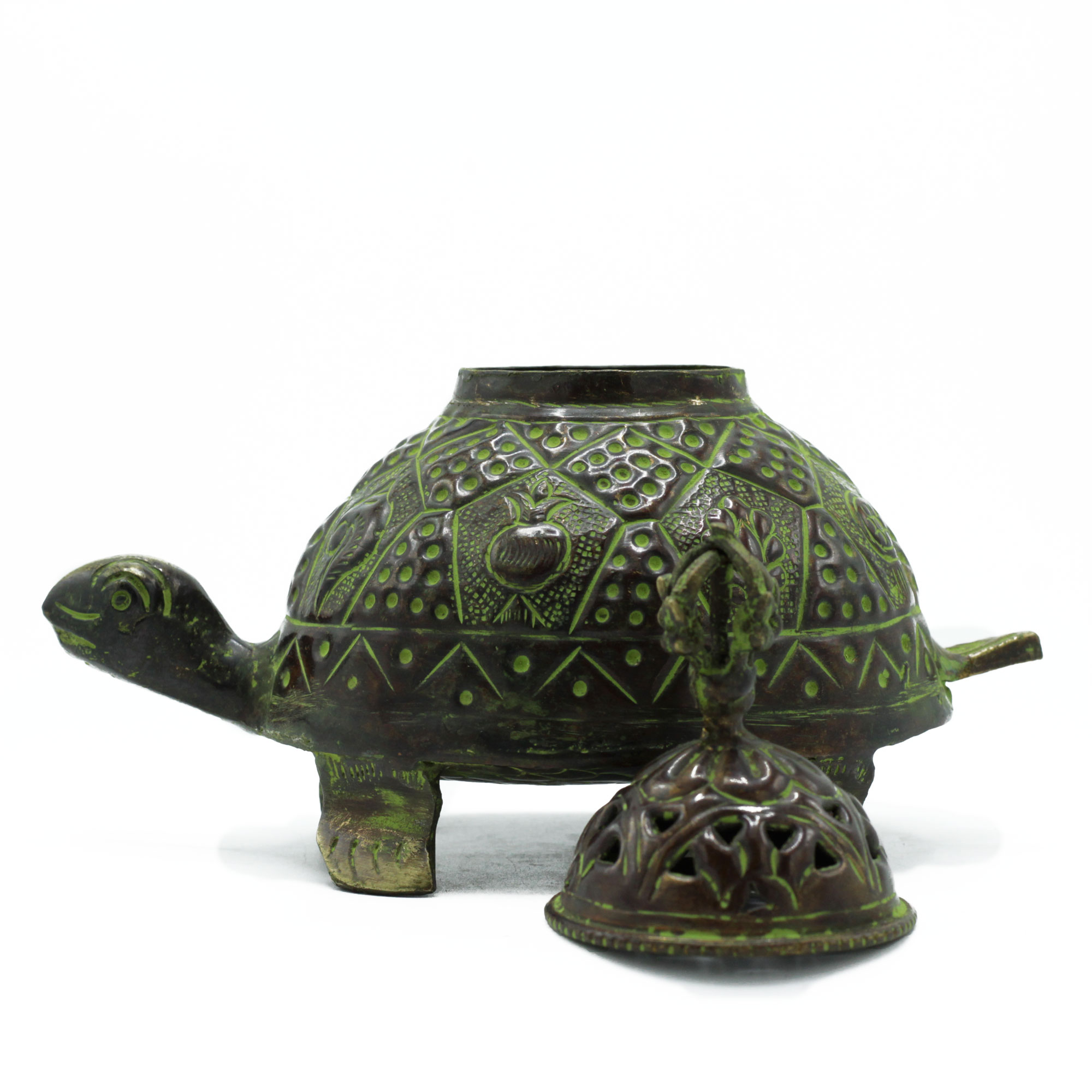 Suport de tămâie din alamă verde-gris țestoasă tibetană 5 Suport de tămâie din alamă verde-gris țestoasă tibetană - Lrg
