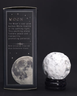 Planetă din Howlit Alb pe un Suport Solar Goldstone – 40mm