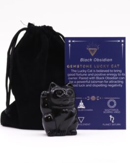 Pisică Norocoasă din Piatră semiprețioasă – Obsidian Negru