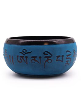 Vas Cântător din Pulbere de Pământ – Mantra Albastră a Celor Cinci Buddha – 16 cm