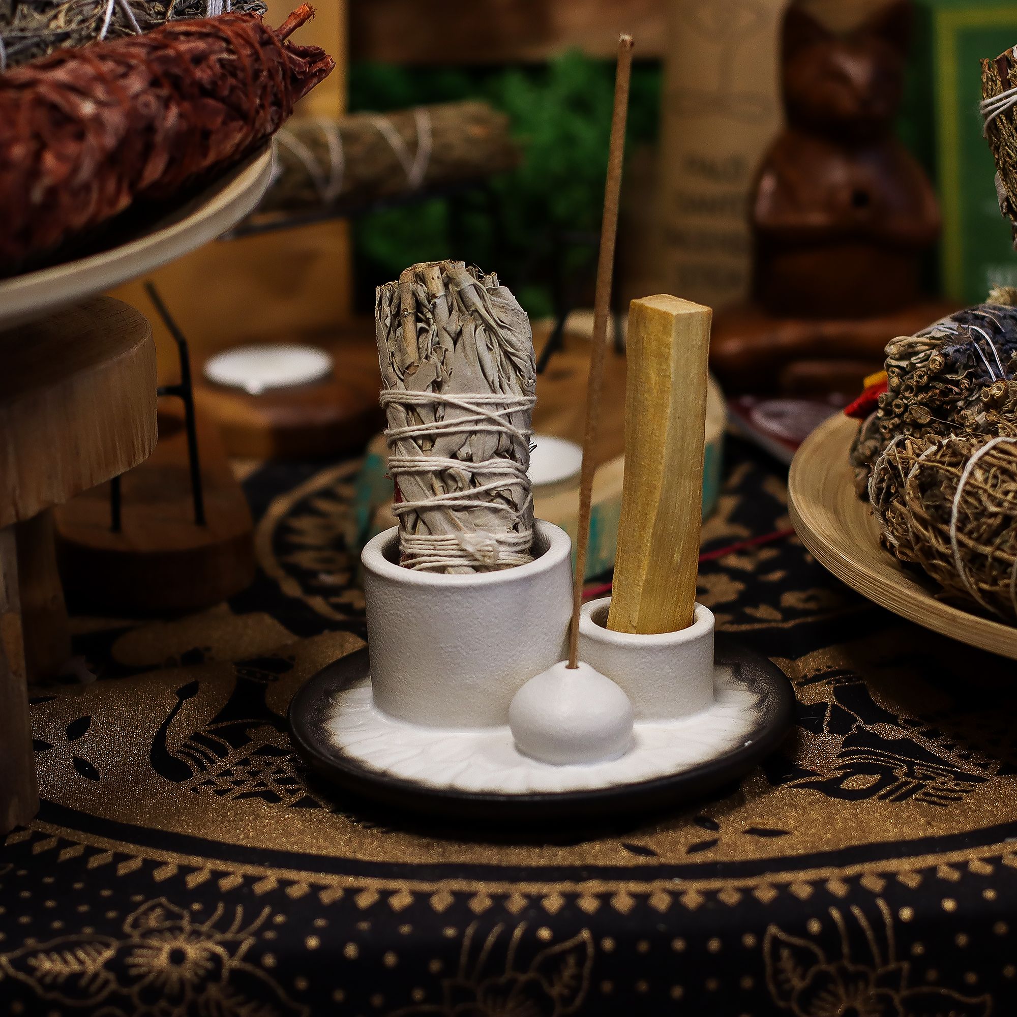 Suport pentru Bețișoare Palo Santo și pentru Fumigație – Mandala – Alb și Gri 4 Suport pentru Bețișoare Palo Santo și pentru Fumigație – Mandala – Alb și Gri - imagine 2