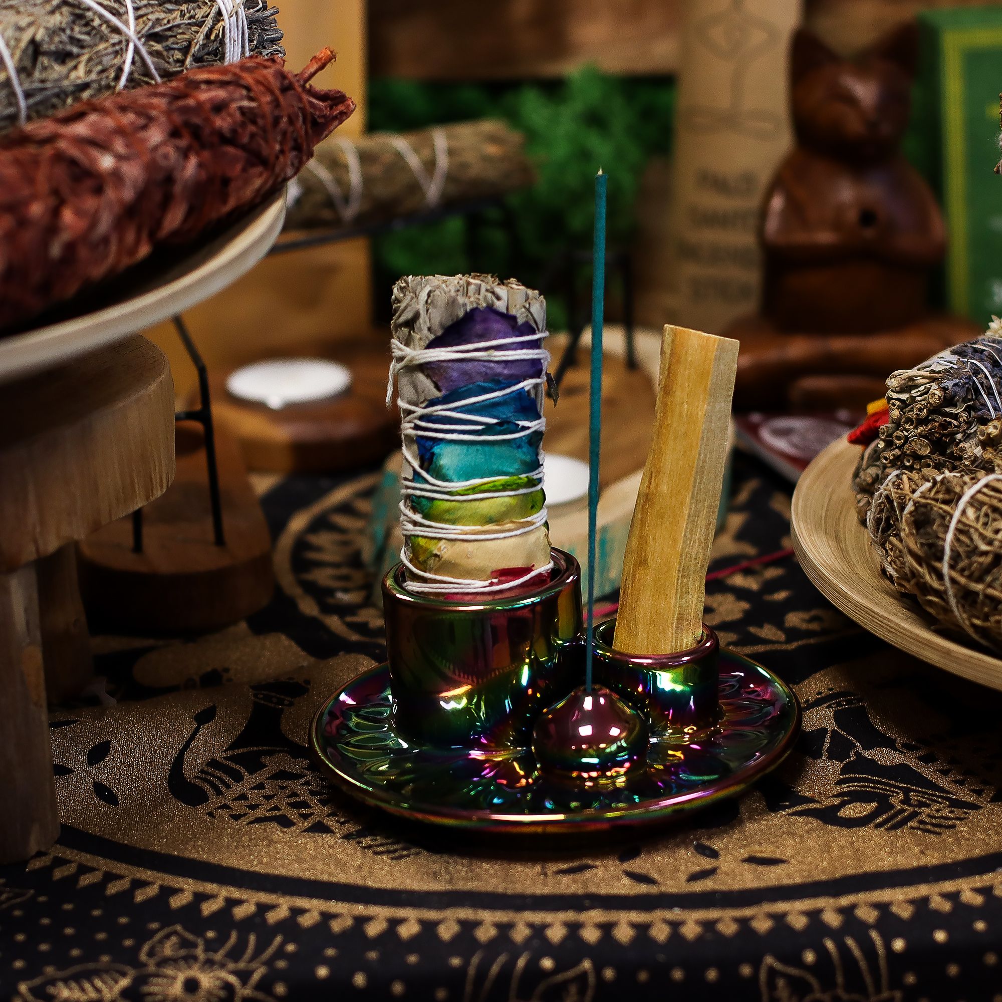 Suport pentru Bețișoare Palo Santo și pentru Fumigație – Mandala – Curcubeu Metalic 6 Suport pentru Bețișoare Palo Santo și pentru Fumigație – Mandala – Curcubeu Metalic - imagine 4
