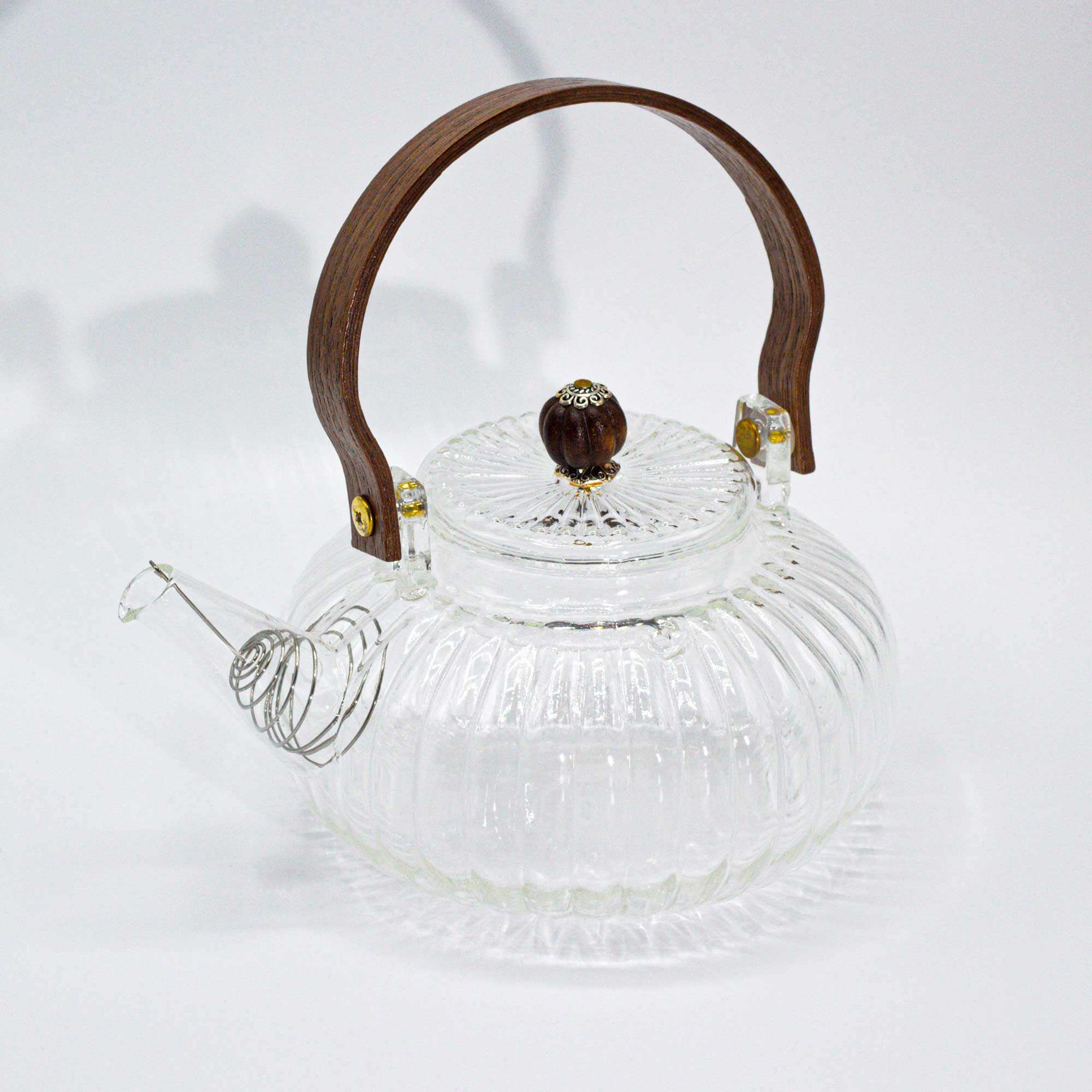 Ceainic din Sticlă cu Infuzor - Perla Transparentă cu Dungi - 850 ml