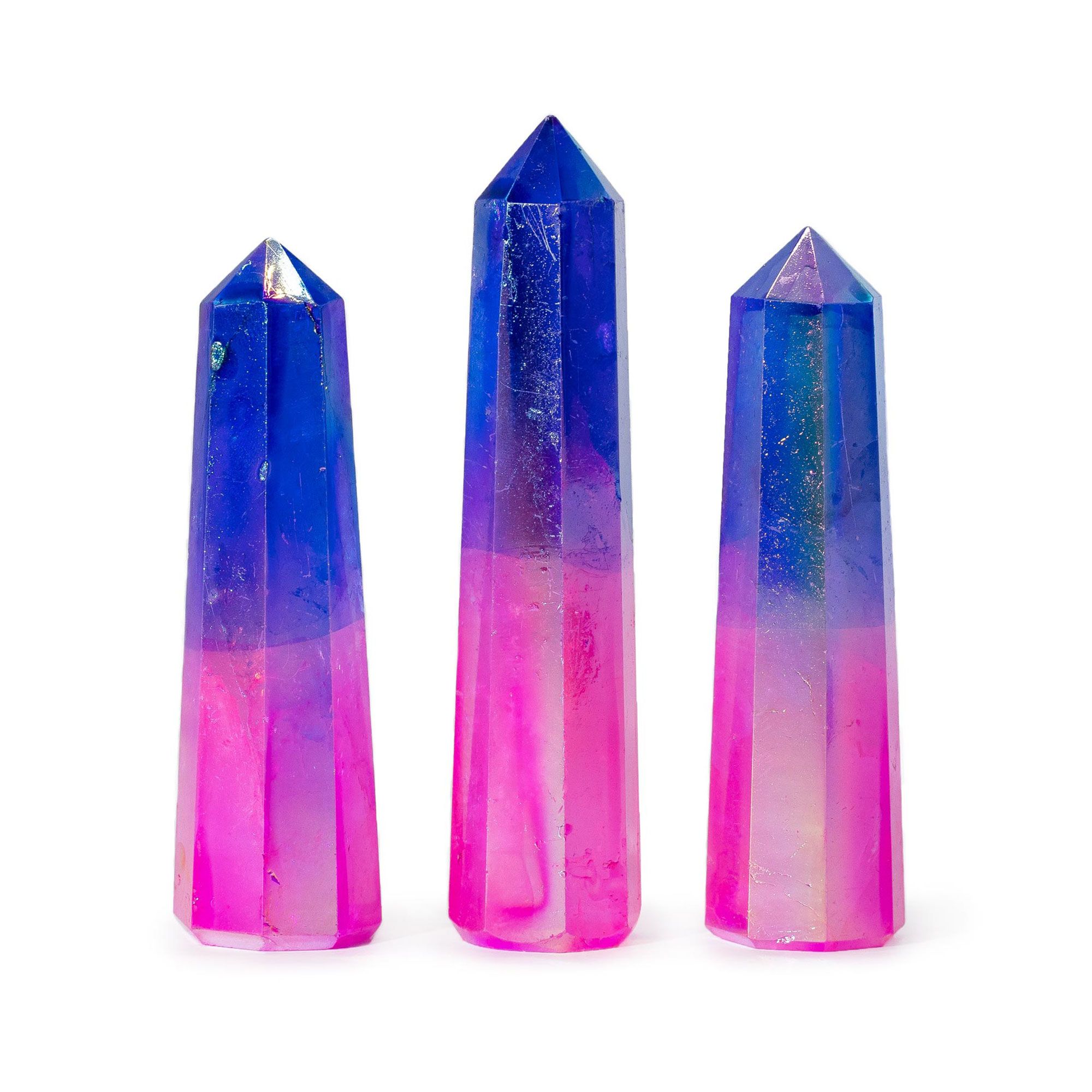 Obelisc din Piatră semiprețioasă 9 cm – Cuarț Cristal Aurura – Roz și Albastru