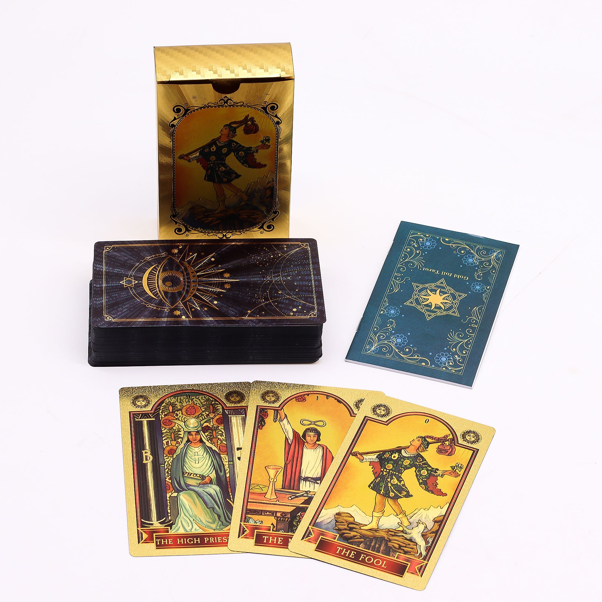 Set Cărți de Tarot cu Folie Albastră și Aurie – Ochiul Atotvăzător – cu broșură explicativă 1 Set Cărți de Tarot cu Folie Albastră și Aurie – Ochiul Atotvăzător – cu broșură explicativă