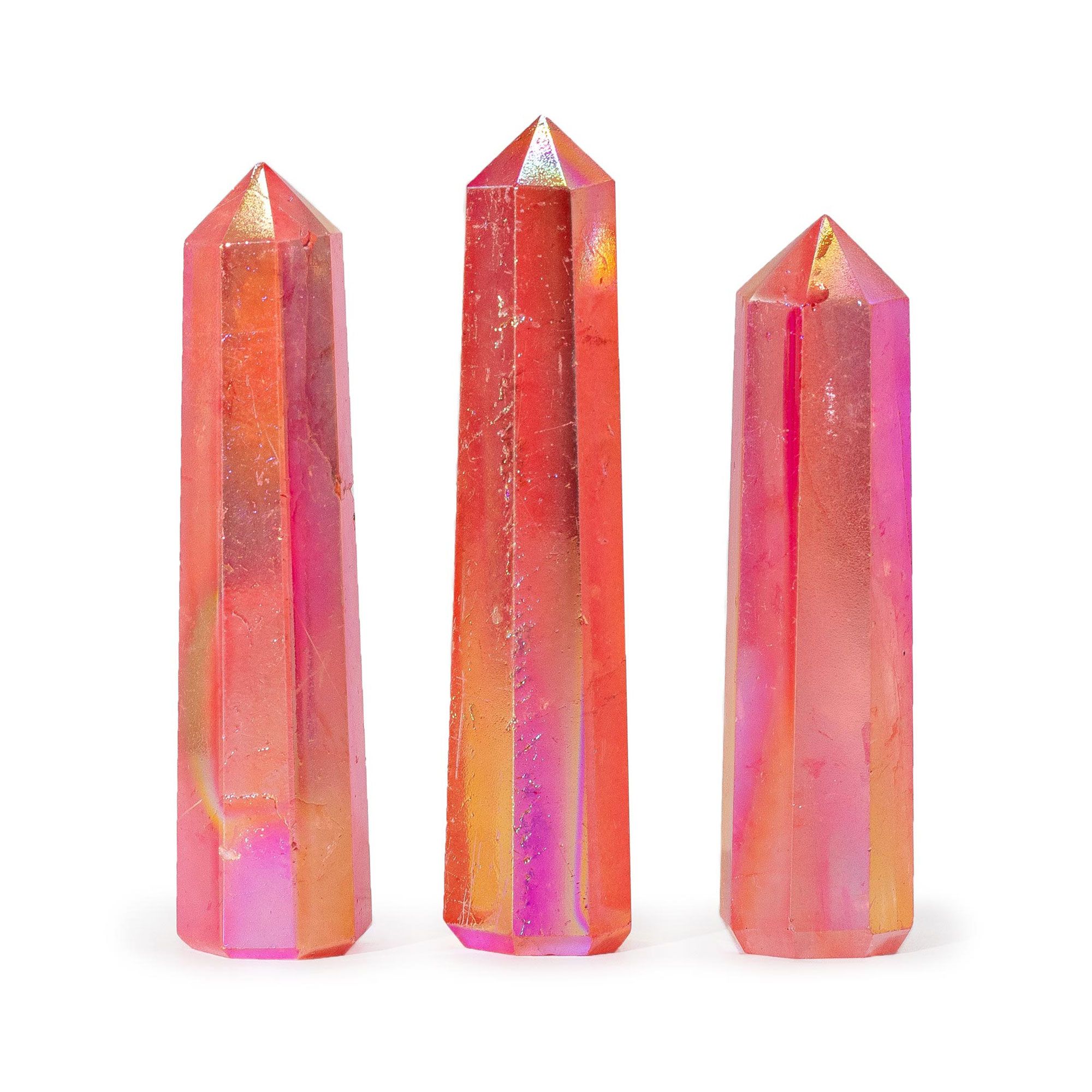 Obelisc din Piatră semiprețioasă 9 cm – Cuarț Cristal Aura – Roz-Piersică