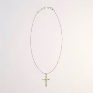 Pandantiv devoțional indian - placat cu argint (lanț de 45 cm) - Crucifix cu peridot