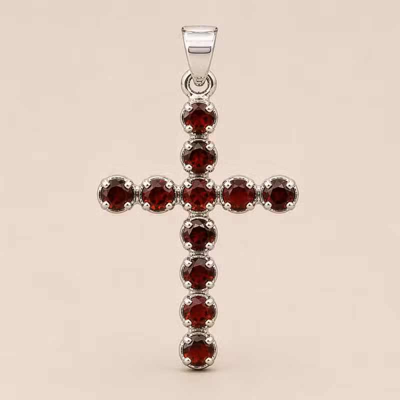 Pandantiv devoțional indian - placat cu argint (lanț de 45 cm) - Crucifix din granat 4 Pandantiv devoțional indian - placat cu argint (lanț de 45 cm) - Crucifix din granat
