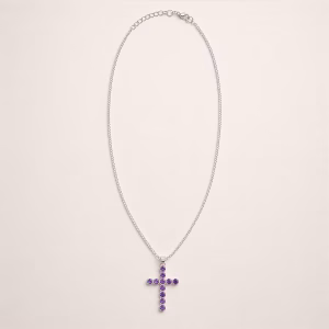 Pandantiv devoțional indian - placat cu argint (lanț de 45 cm) - Crucifix din ametist