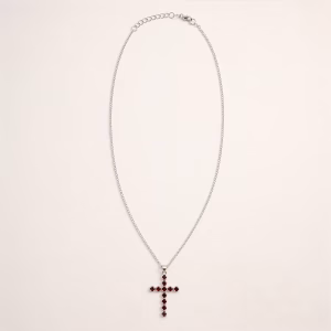 Pandantiv devoțional indian - placat cu argint (lanț de 45 cm) - Crucifix din granat
